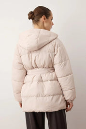 Stone Belted Hooded Puffer Coat | Water-Repellent Winter Jacket | AtikaStyle