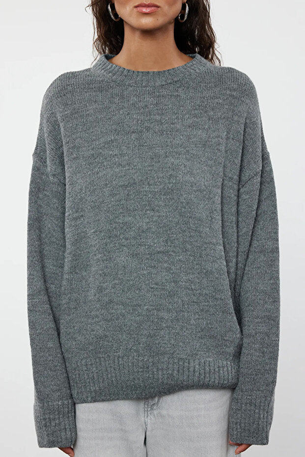 Anthracite Soft Knit Oversized Sweater | Relaxed Cozy Essential | AtikaStyle