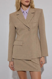 Beige Fitted Woven Blazer | Tailored, Single-Breasted | AtikaStyle