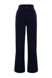 Navy Woven Wide Leg Pants | High Rise Pocket Detail | AtikaStyle