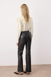 Black Faux Leather Bootcut Pants | Flare Fit | AtikaStyle