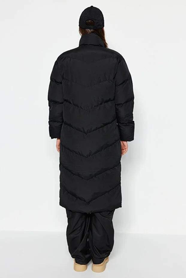 Black Long Water-Repellent Puffer Coat | Maxi Winter Jacket | AtikaStyle