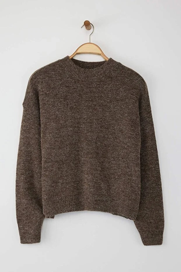 Taupe Alpaca-Blend Oversize Knit Sweater | Wardrobe Essentials Pullover | AtikaStyle
