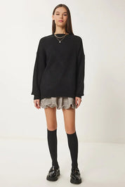 Burgundy Soft-Touch Knit Sweater | Crewneck, Drop-Shoulder, Stretch | AtikaStyle