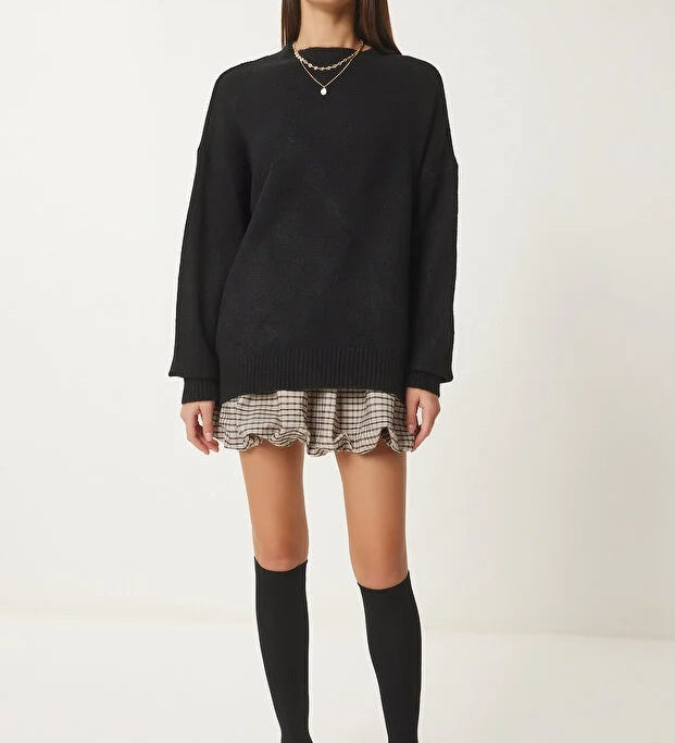 Burgundy Soft-Touch Knit Sweater | Crewneck, Drop-Shoulder, Stretch | AtikaStyle