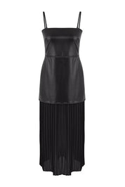 Black Faux Leather & Chiffon Pleated Detail Dress | Limited Edition | AtikaStyle