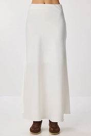 White Long Satin Skirt | Bias Cut Maxi Slip Skirt | AtikaStyle
