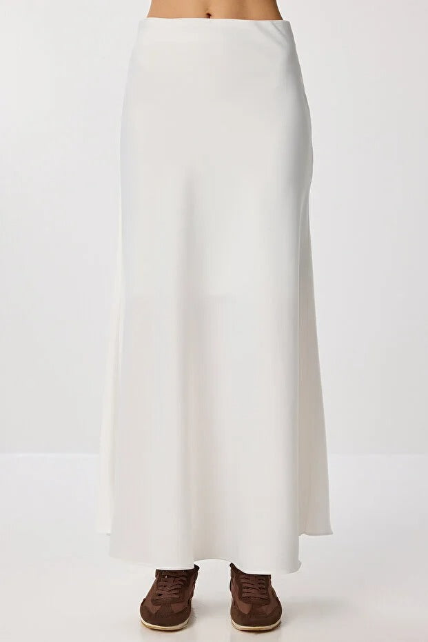 White Long Satin Skirt | Bias Cut Maxi Slip Skirt | AtikaStyle
