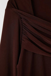 Brown Asymmetric Cut-Out Top | Fitted Long Sleeve | AtikaStyle