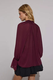 Dark Burgundy Halter Tie Sheer Party Blouse | Limited Edition | AtikaStyle
