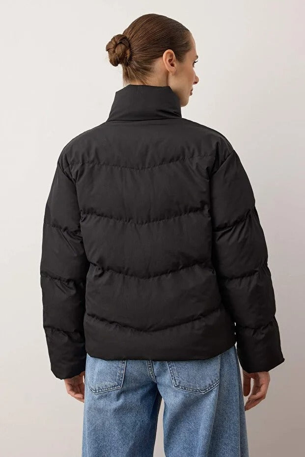 Black Water-Repellent Puffer Coat | Classic Winter Jacket | AtikaStyle