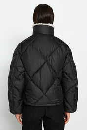 Black Oversized Puffer Coat with Plush Collar | Winter Outerwear | AtikaStyle