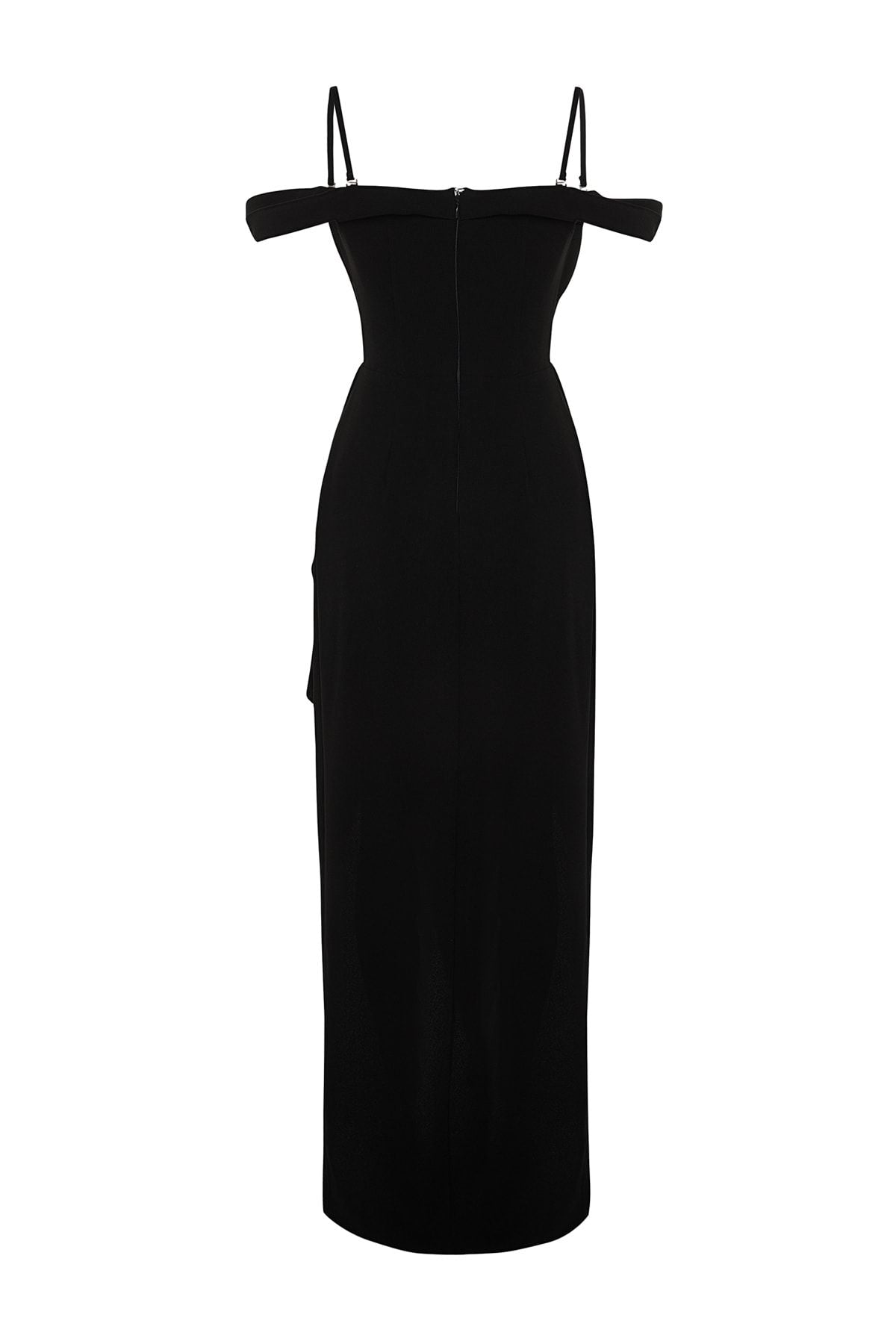 Elegant Black Off-the-Shoulder Evening Gown with Draped Detail
