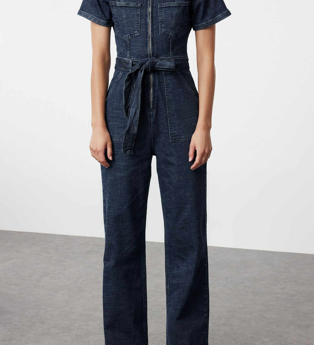 Women’s Denim Belted Jumpsuit - Stylish One-Piece Outfit