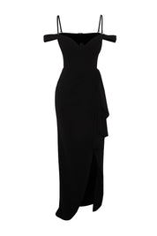 Elegant Black Off-the-Shoulder Evening Gown with Draped Detail